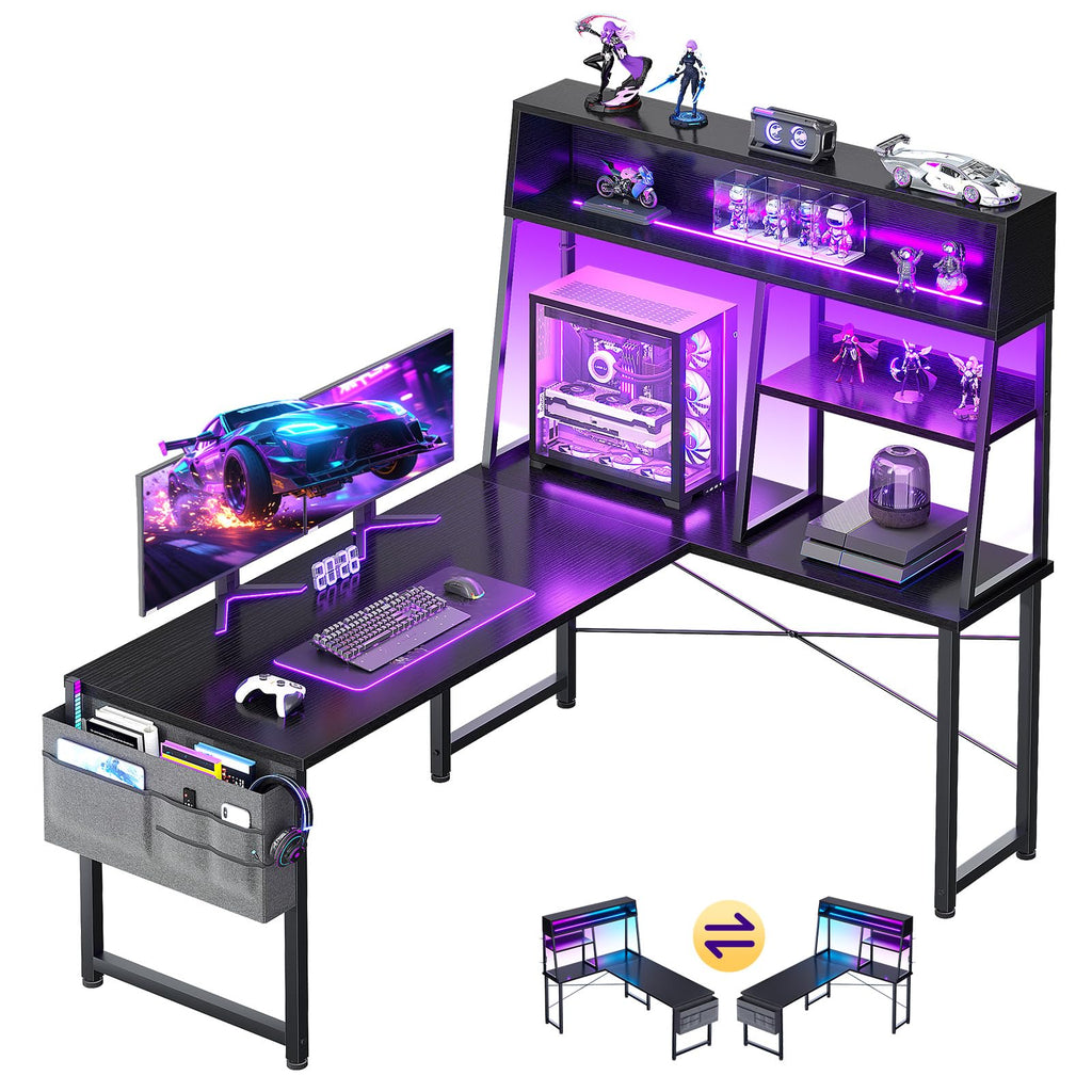 51 Inch L Shaped Gaming Desk with Display Shelves I6740