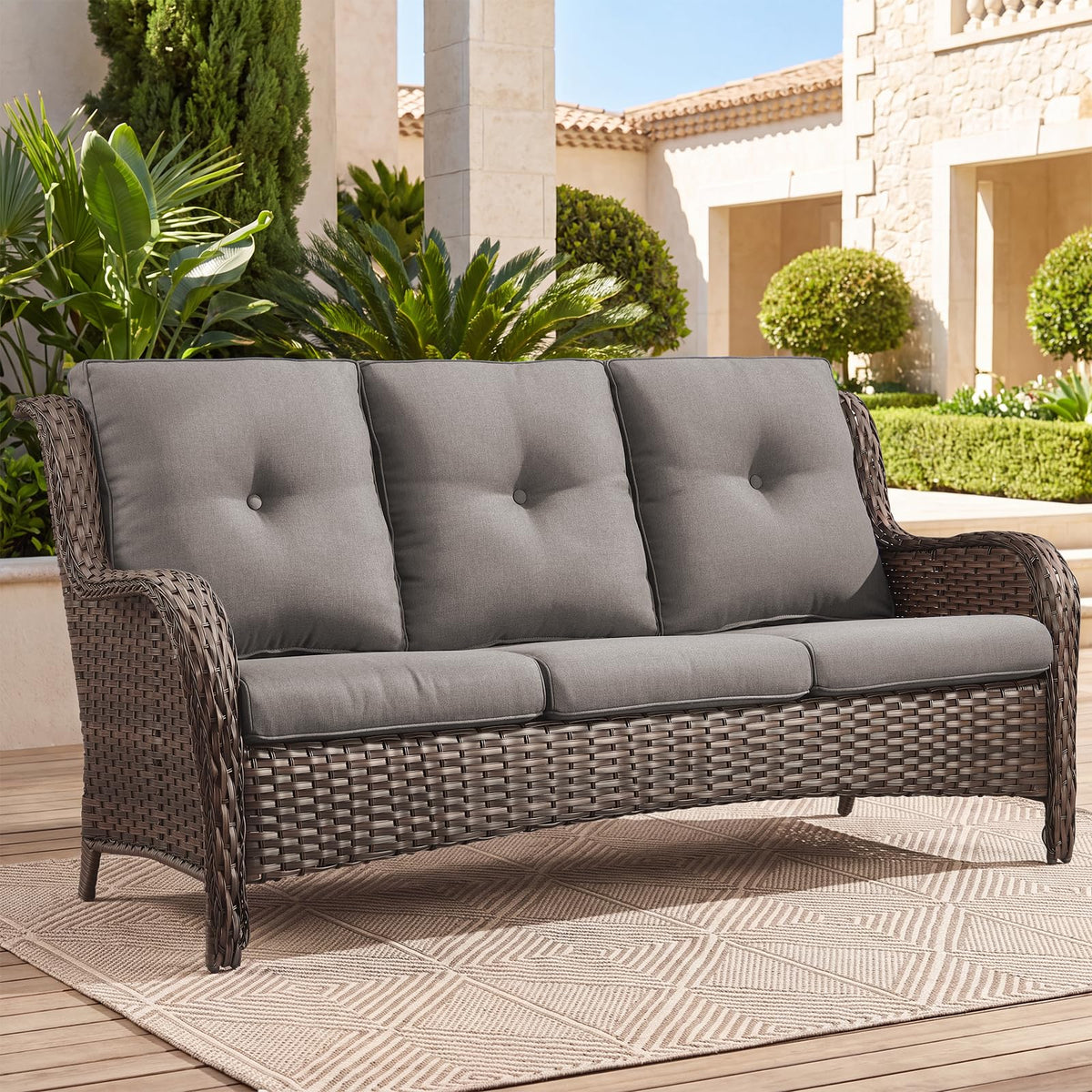 3-Seater PE Wicker Patio Sofa O92464