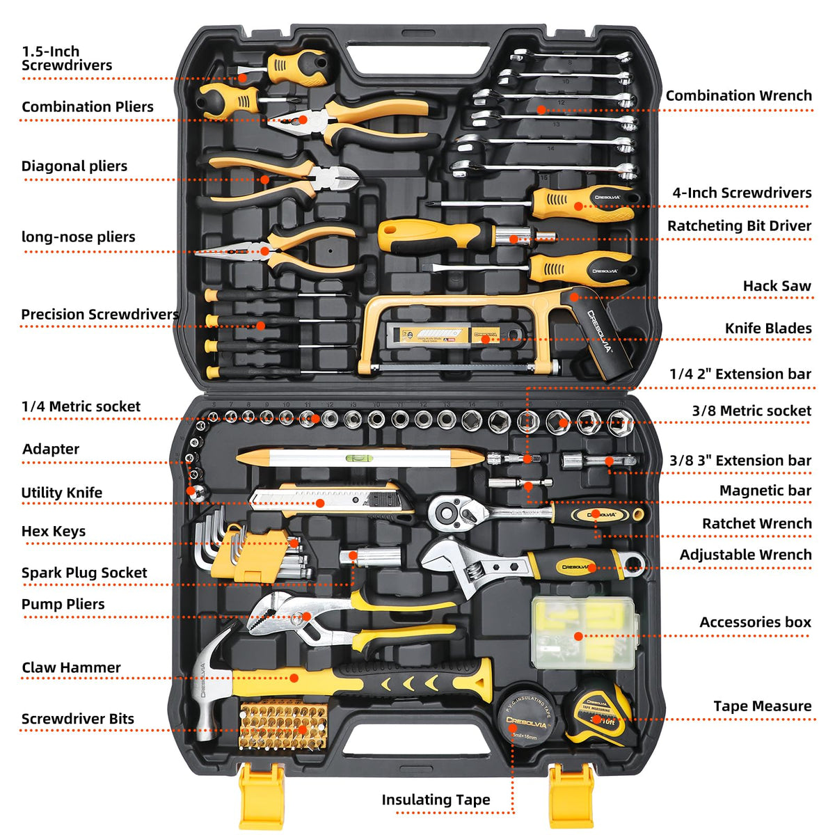199 Piece Tool Kit with Socket Wrench Tool Box Case M100