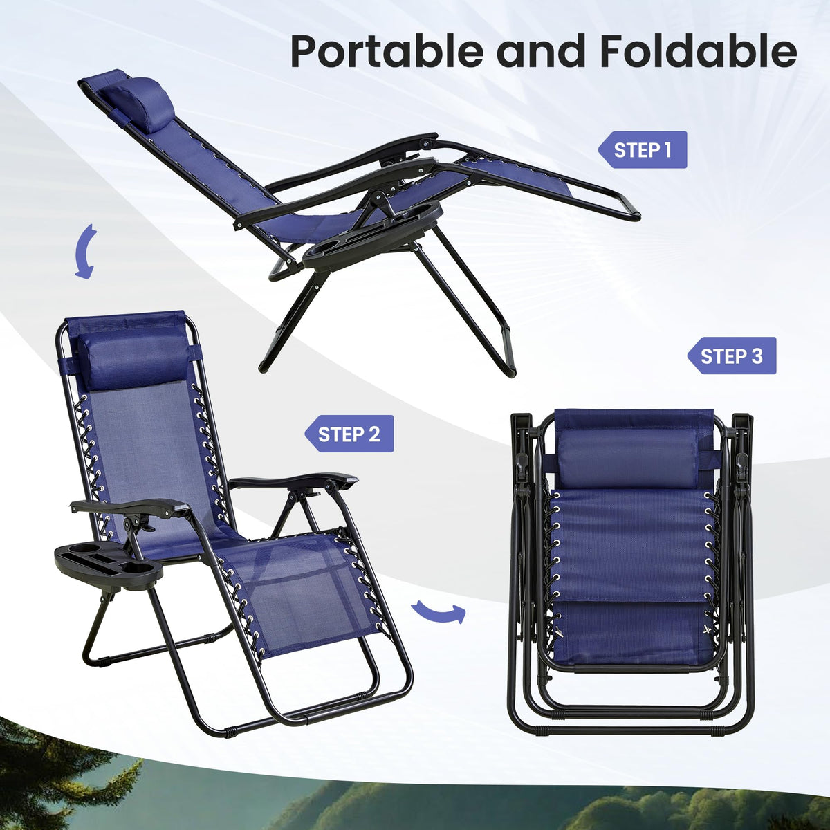 Blue 2-Pack Zero Gravity Lounge Chair with Cup Tray L282115