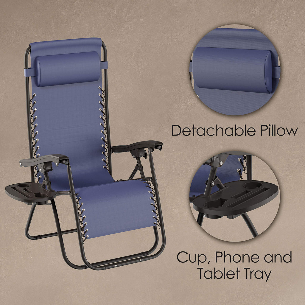 Set of 2 Navy Zero-Gravity Chairs with Side Table F959