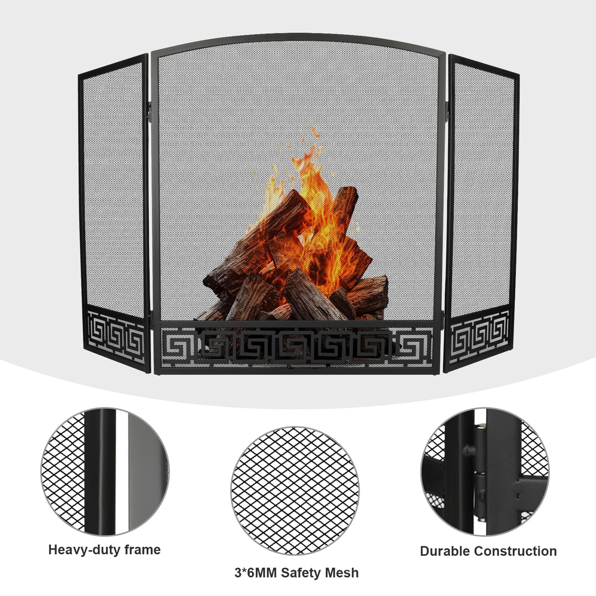 Arched 3 Panel Folding Fireplace Screen M641695