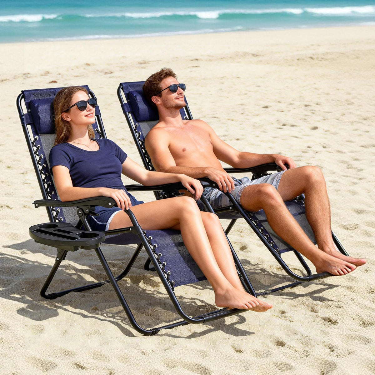 Blue 2-Pack Zero Gravity Lounge Chair with Cup Tray L282115