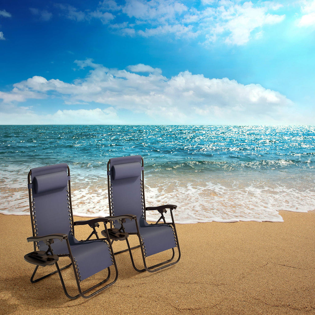 Set of 2 Navy Zero-Gravity Chairs with Side Table F959