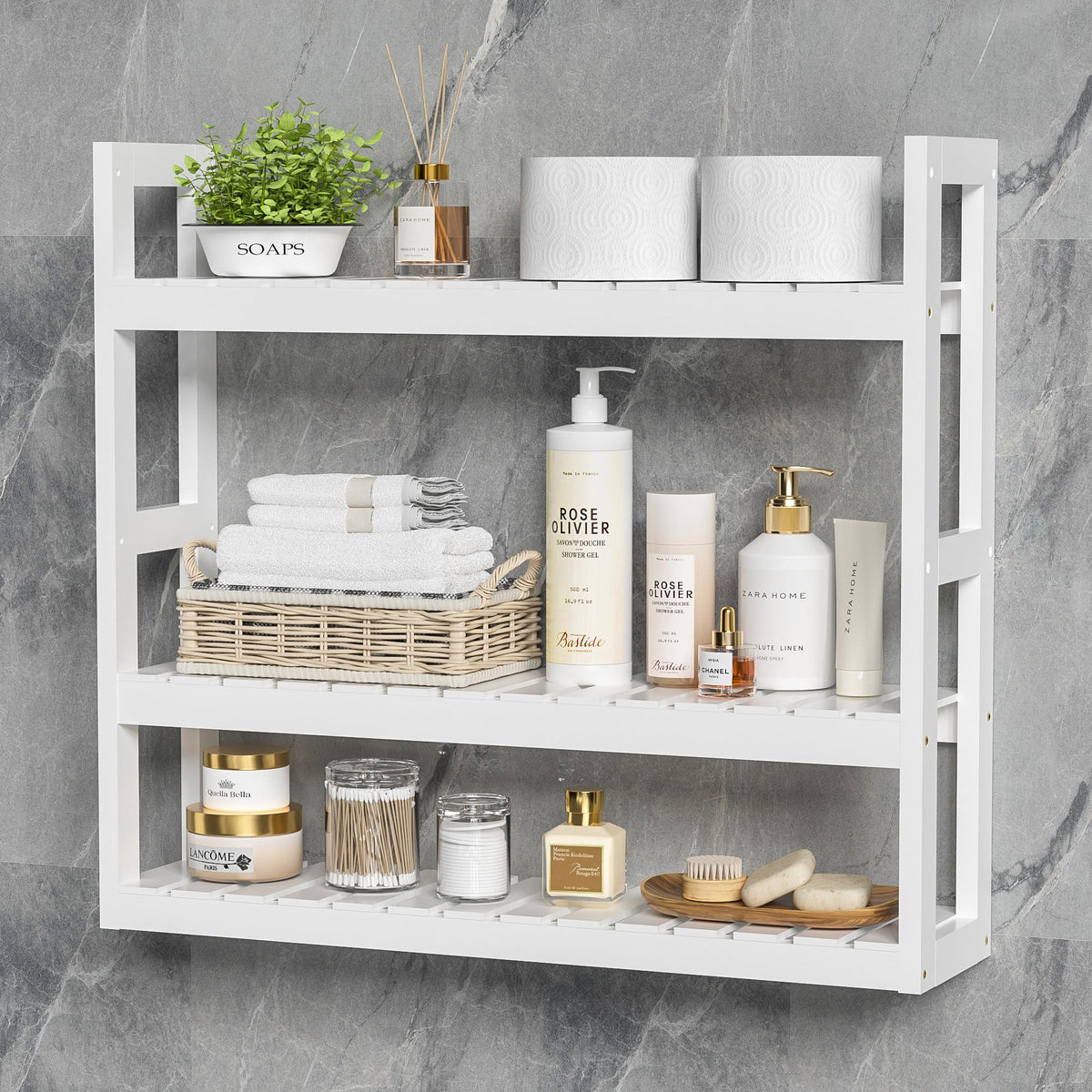 White 3 Tier Bamboo Bathroom Shelves X484120