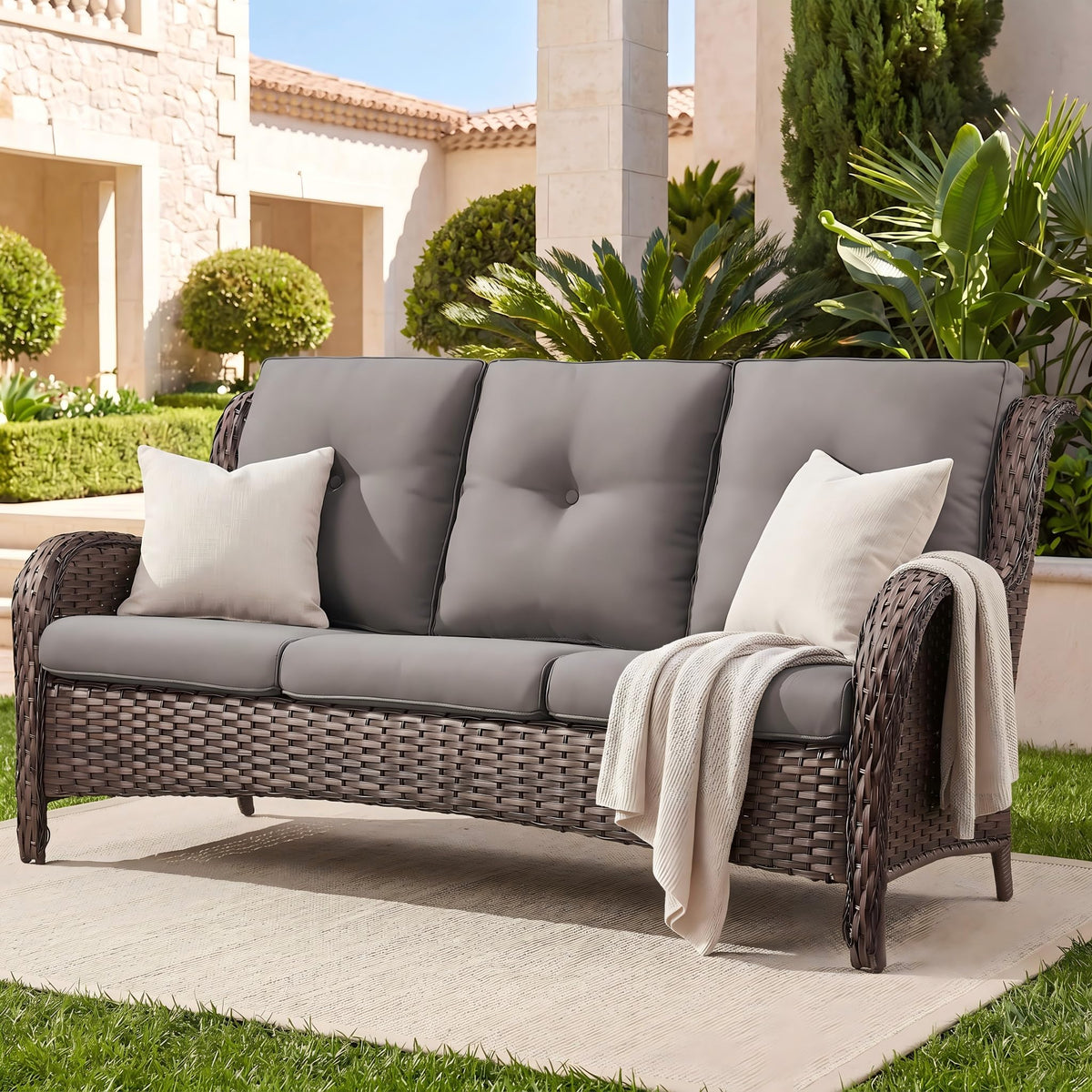 3-Seater PE Wicker Patio Sofa O92464