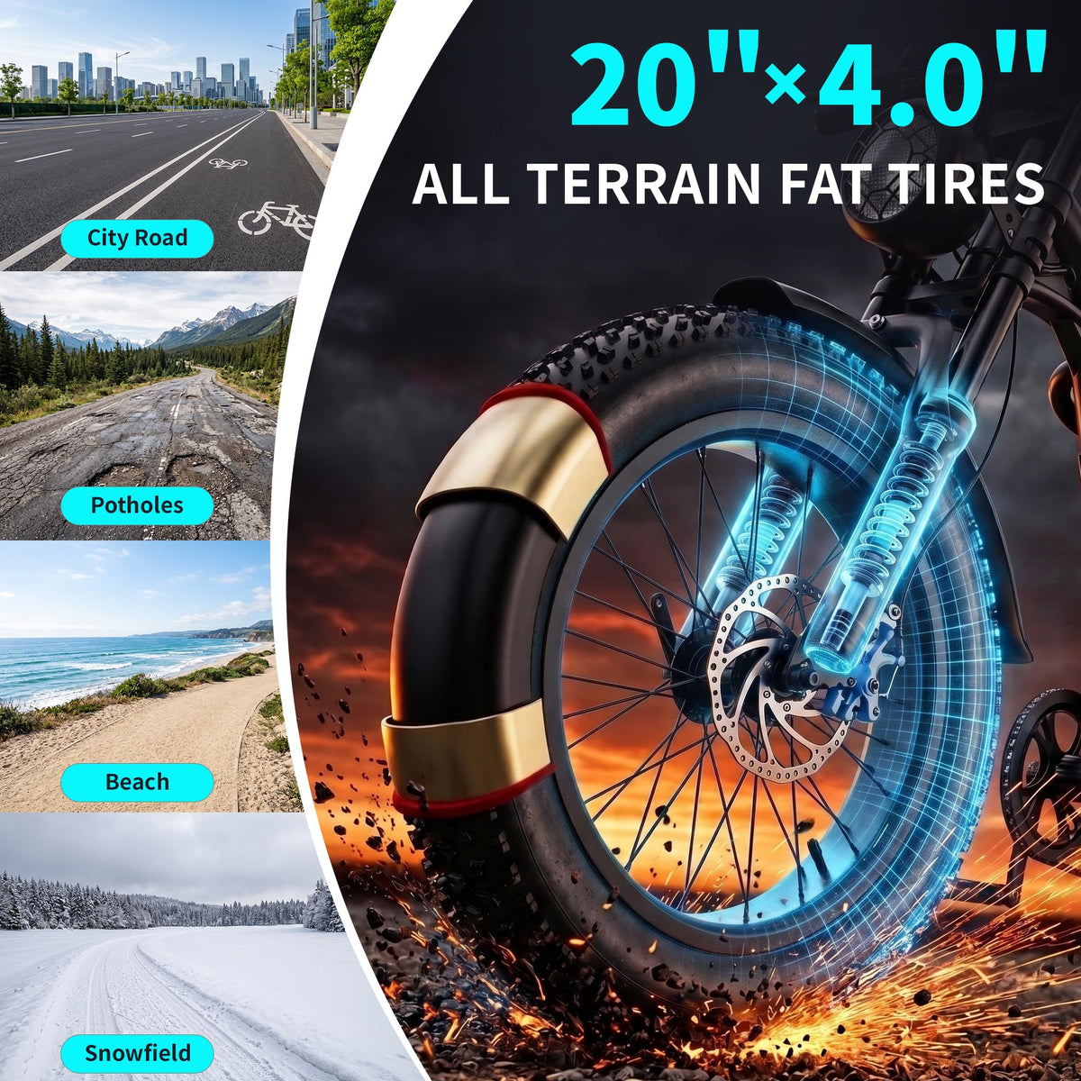 1500W Peak 20" x 4.0" Fat Tire Electric Bike B51834