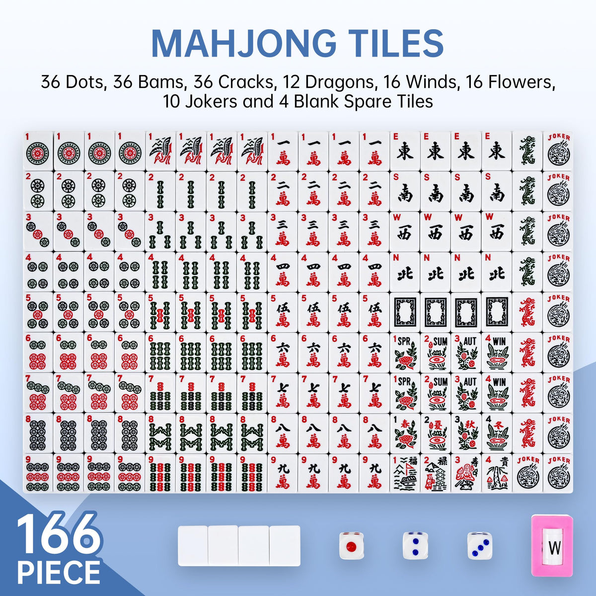 166 Tiles Mahjong Game Set with Blue Carrying Bag N52936