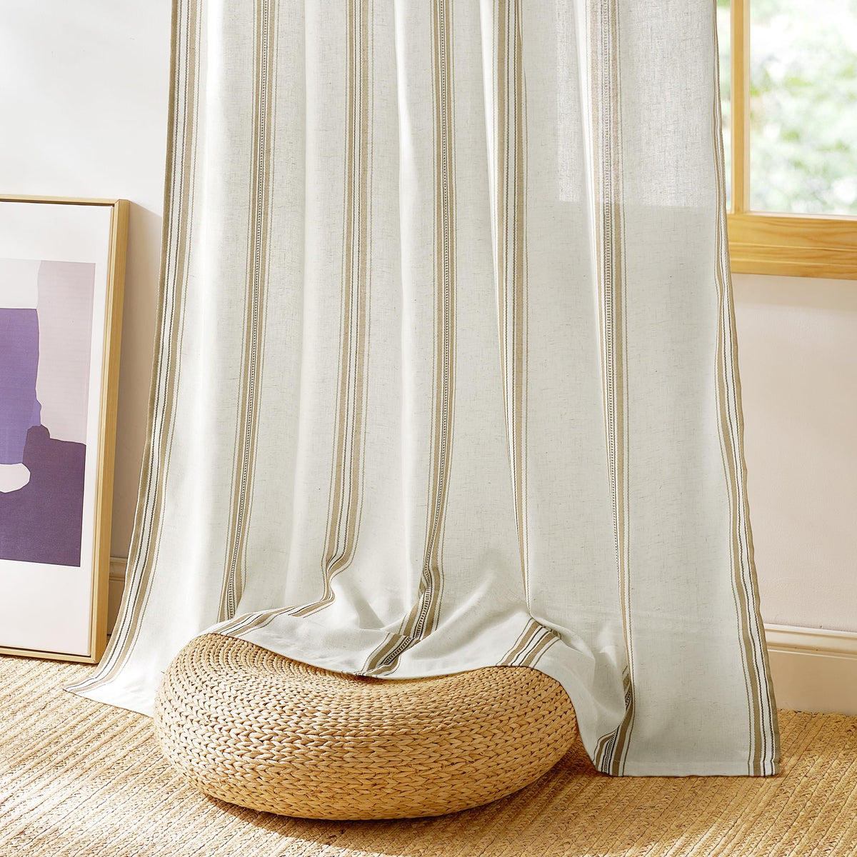 Taupe & White Stripe Linen Curtains 52 x 84 Inch H5251