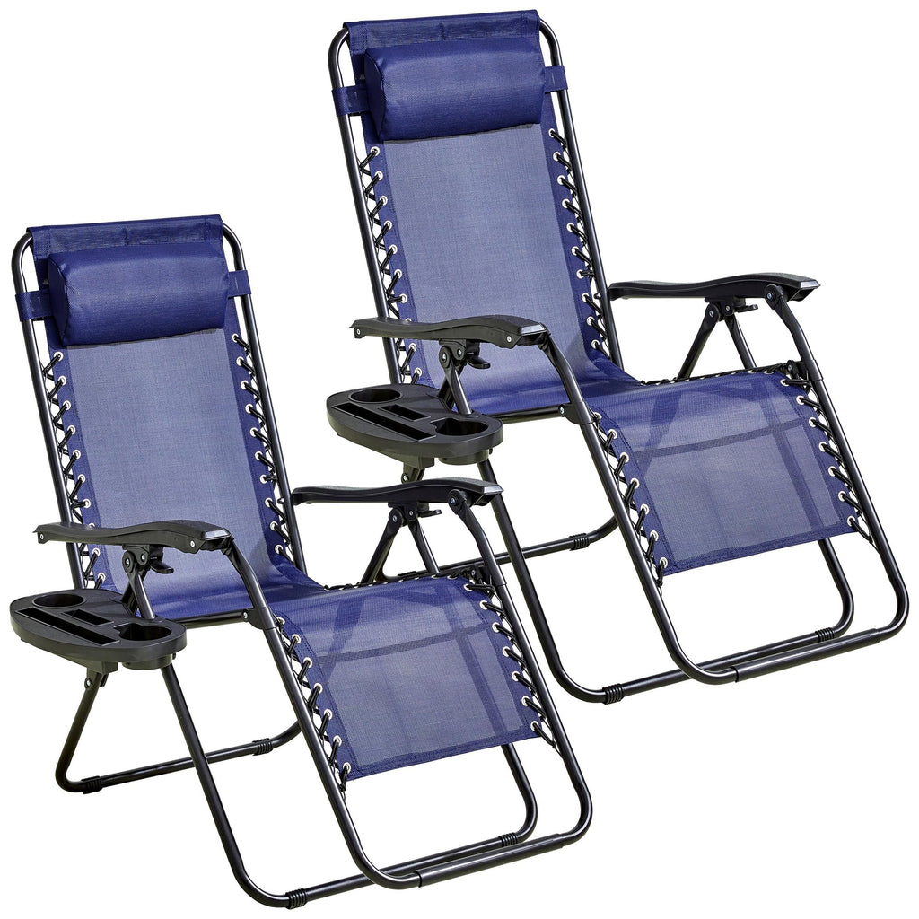 Blue 2-Pack Zero Gravity Lounge Chair with Cup Tray L282115