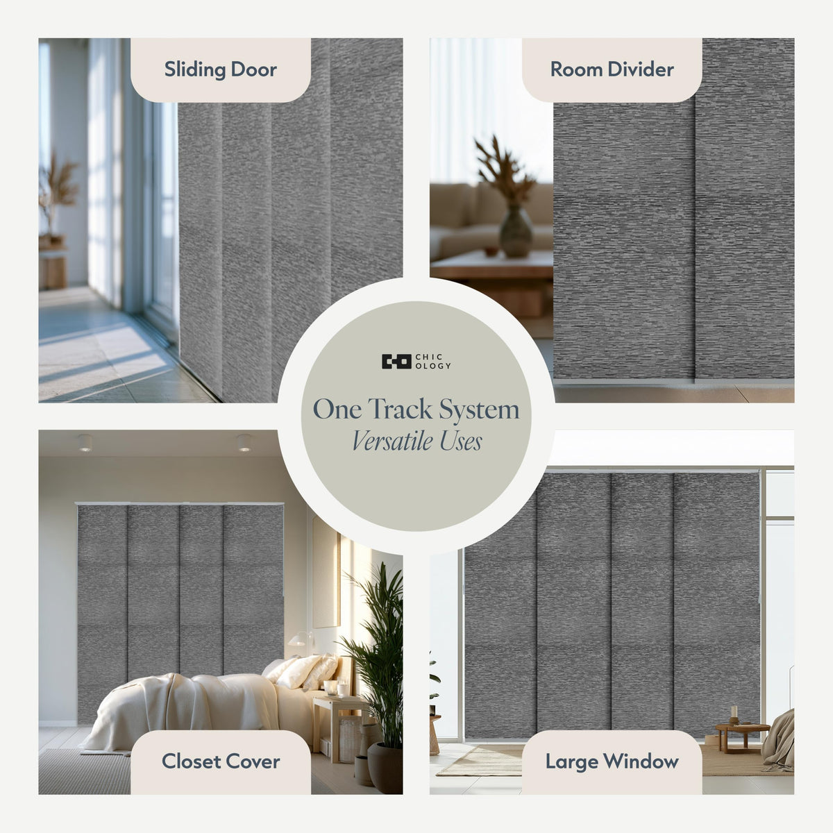 Grey Cordless Sliding Door Panel Track Blinds J474