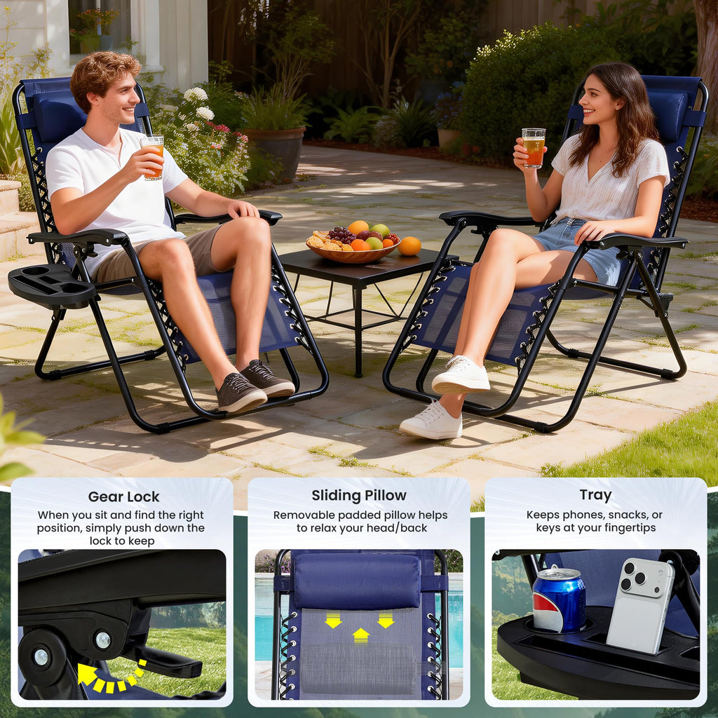 Blue 2-Pack Zero Gravity Lounge Chair with Cup Tray L282115