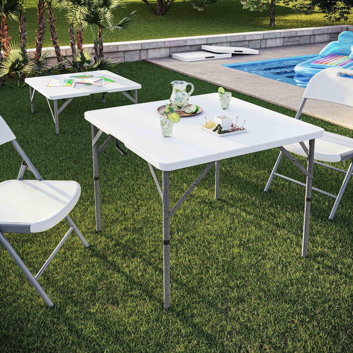 White Square Folding Table with Carry Handle C5035