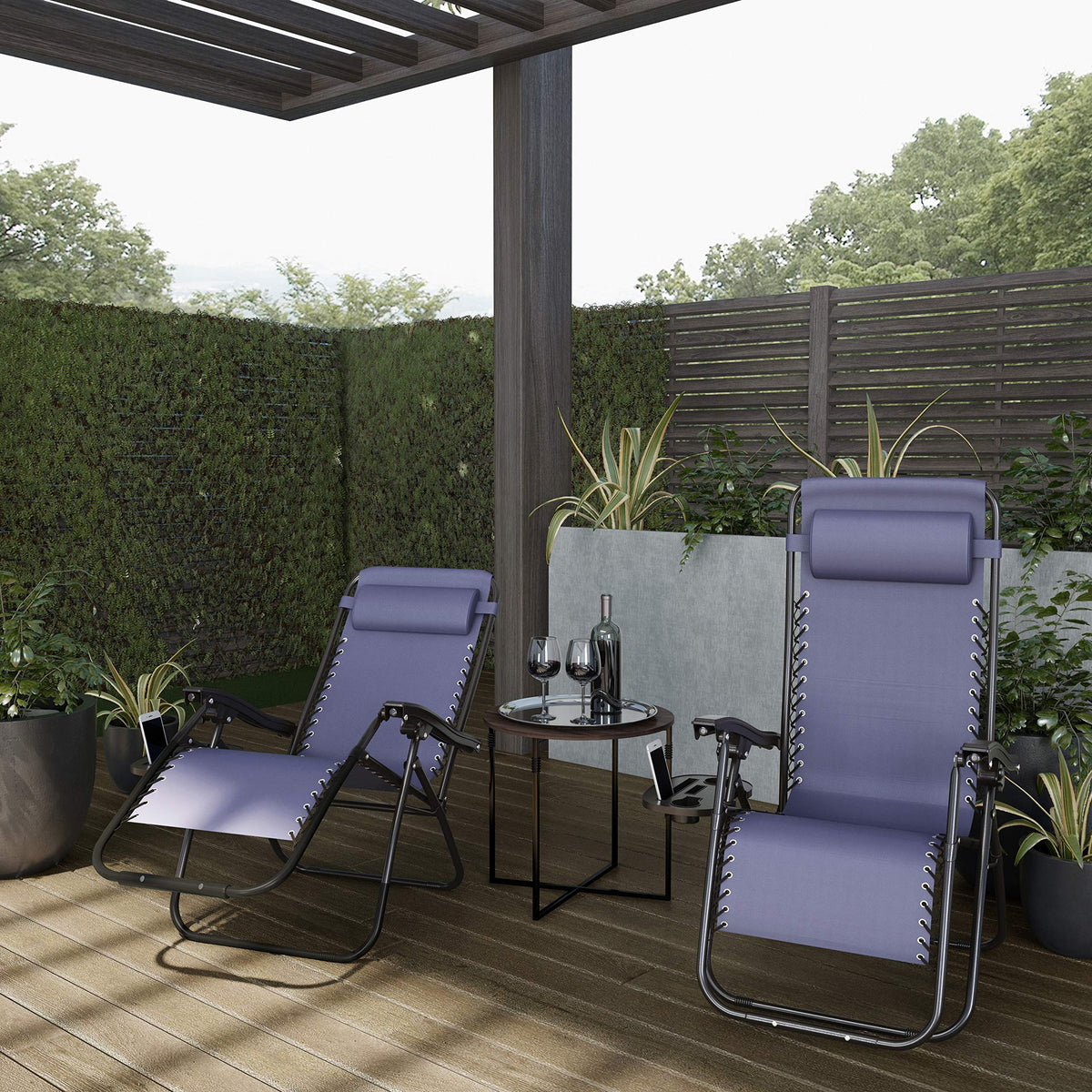 Set of 2 Navy Zero-Gravity Chairs with Side Table F959